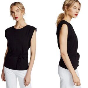 Vince Open Back Wrap Top Women's Medium Black Minimalist Quiet Luxury Structured